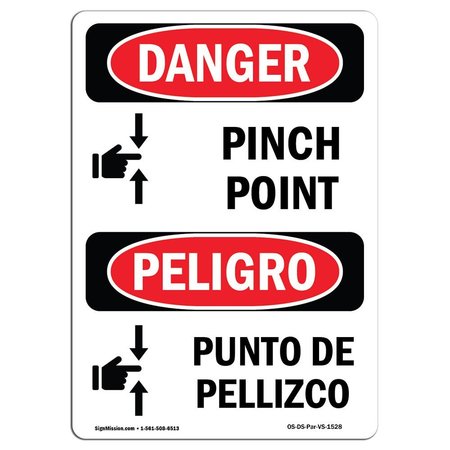 SIGNMISSION OSHA Sign, Pinch Point Bilingual, 5in X 3.5in Decal, 3.5" W, 5" L, Spanish, OS-DS-D-35-VS-1528 OS-DS-D-35-VS-1528